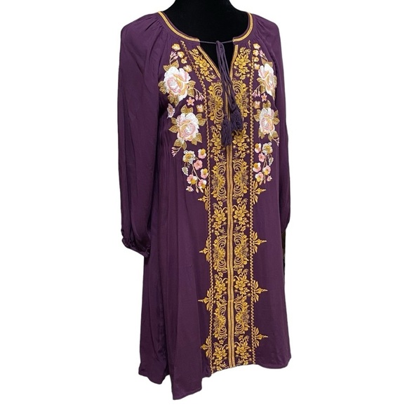 Andree by Unit Purple Embroidered Boho Peasant Dress Floral Small - Picture 2 of 7